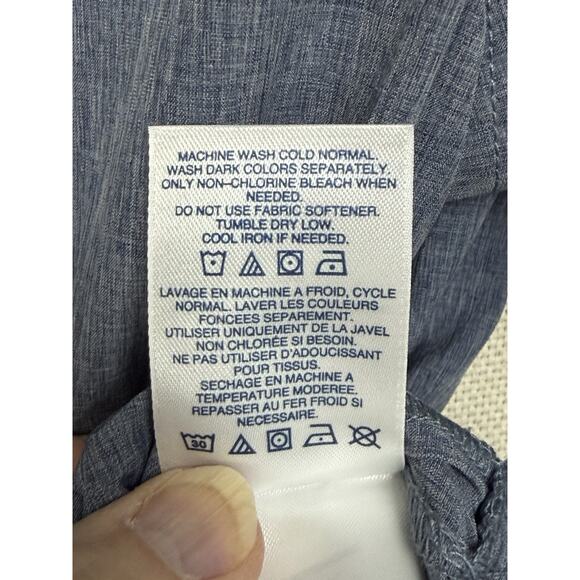 Lands' End Women's Button Up Shirt Sz M/P Stretch Pockets Denim Look - Picture 11 of 14